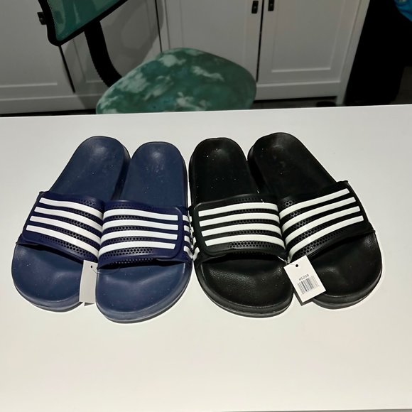Mens Slides Summer beach Flip Flop Sandals 2 PAIR - Black and Blue 10 - Picture 2 of 2
